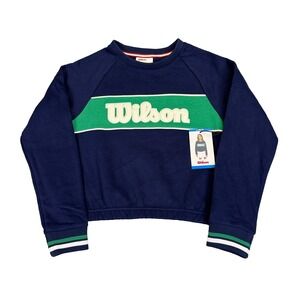 Wilson Crew Neck Youth Girls Sweatshirt Sz L (10/12) Navy Retro Sport Soft NWT